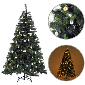 Kunstkerstboom 180 cm met 200 LED verlichting en kerstballen in goud en zilver voor sfeervolle kerstdecoratie