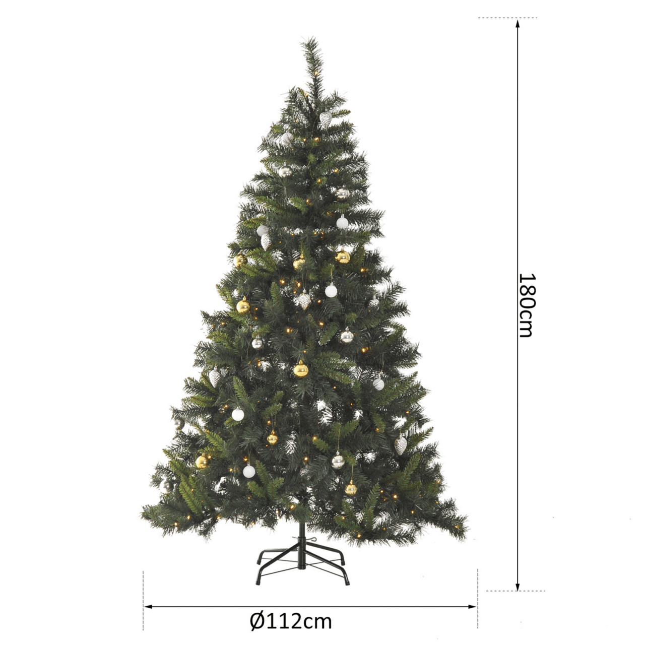 Kunstkerstboom 180 cm met 200 LED verlichting en kerstballen