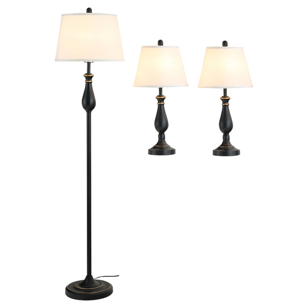 Set vintage verlichting: staande lamp en 2 tafellampen in zwart voor warme ambiance