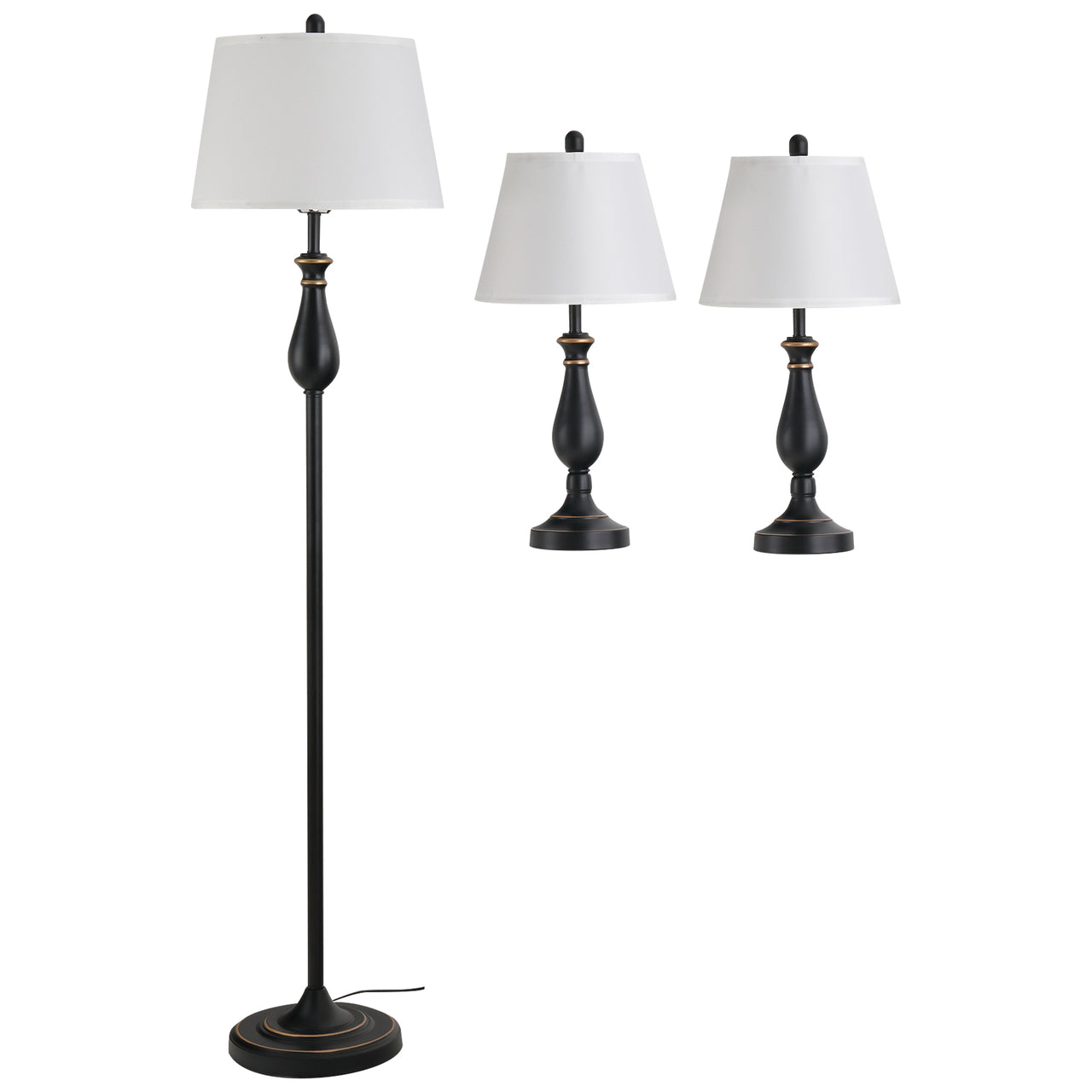 Set vintage verlichting: staande lamp en 2 tafellampen in zwart voor warme ambiance