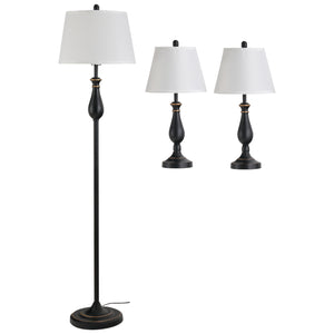 Set vintage verlichting: staande lamp en 2 tafellampen in zwart voor warme ambiance met elegant design en sfeervol licht