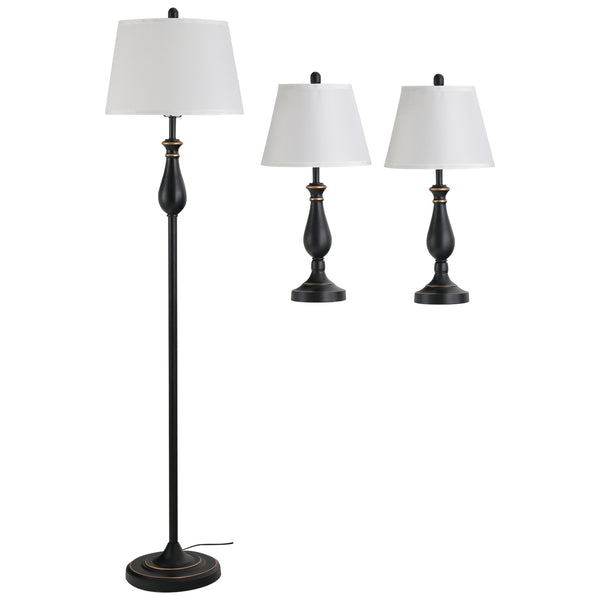 Set vintage verlichting: staande lamp en 2 tafellampen in zwart voor warme ambiance