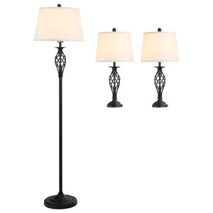 Set vintage verlichting: staande lamp en 2 tafellampen in wit en zwart voor stijlvolle ambiance en warme sfeerverlichting
