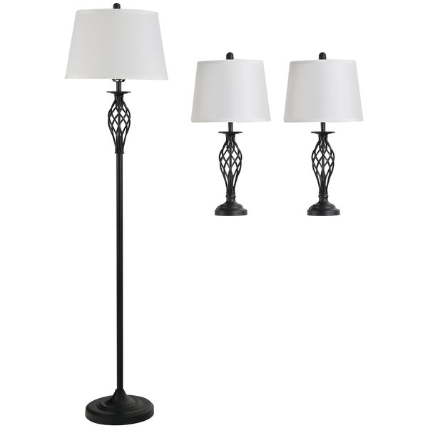 Set vintage verlichting: staande lamp en 2 tafellampen in wit en zwart voor stijlvolle ambiance