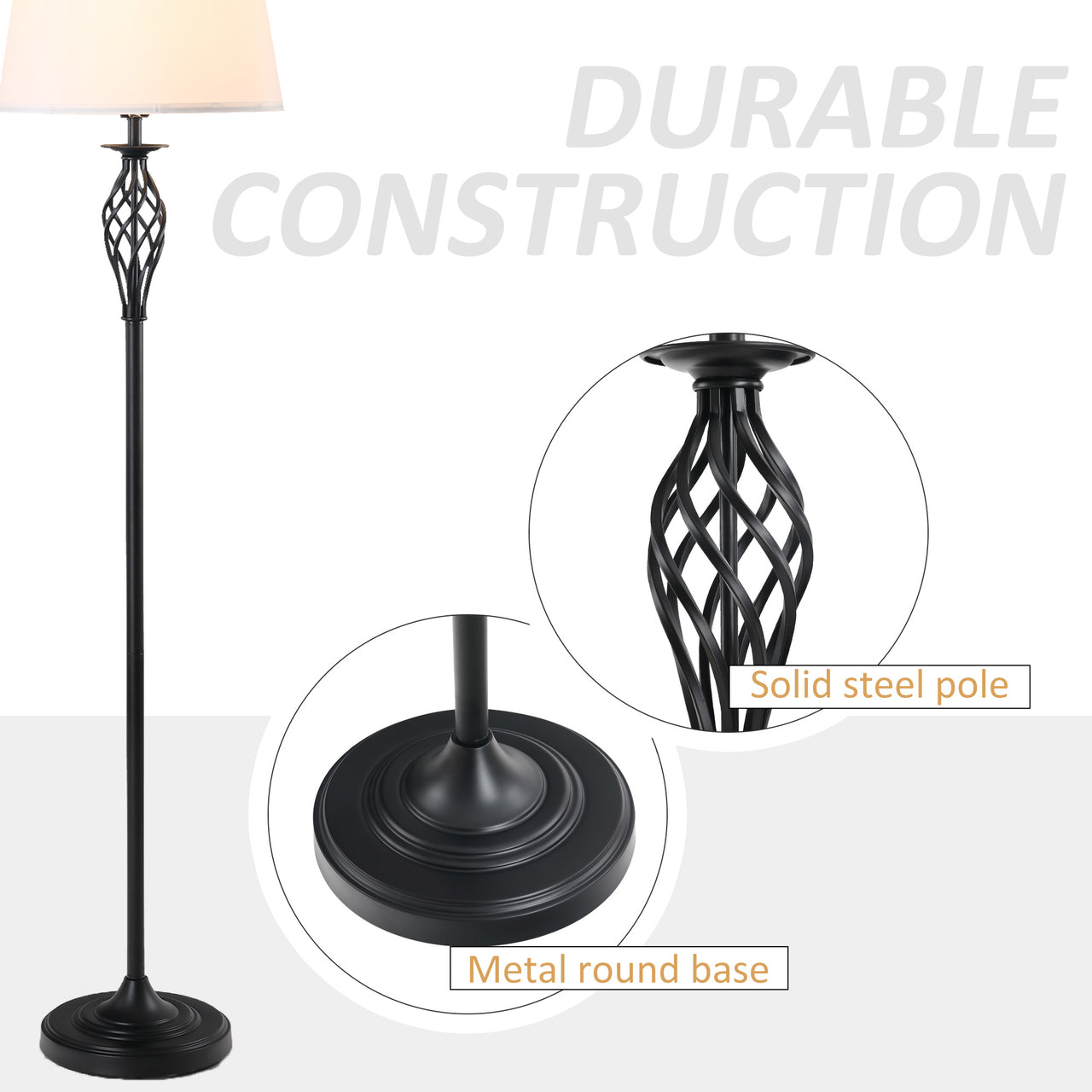Set vintage verlichting: staande lamp en 2 tafellampen in wit en zwart voor stijlvolle ambiance