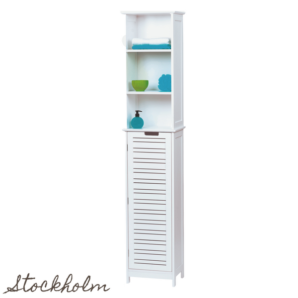 Witte badkamer kolomkast 173x26x35 cm met strak design en handige opbergruimte