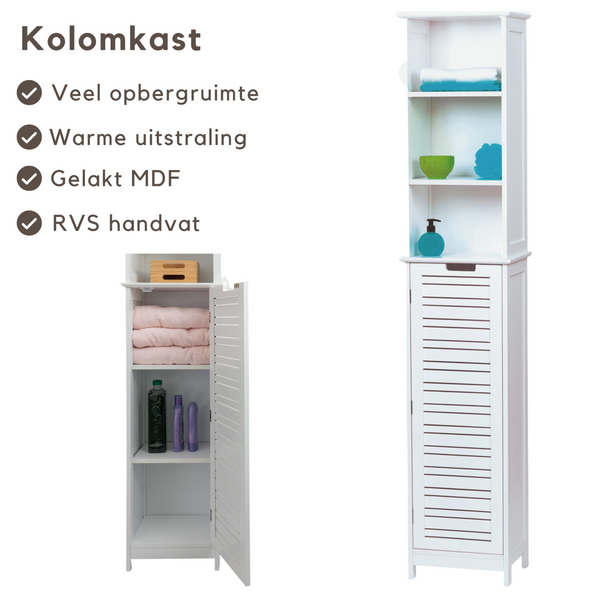 Witte badkamer kolomkast 173x26x35 cm met strak design en handige opbergruimte