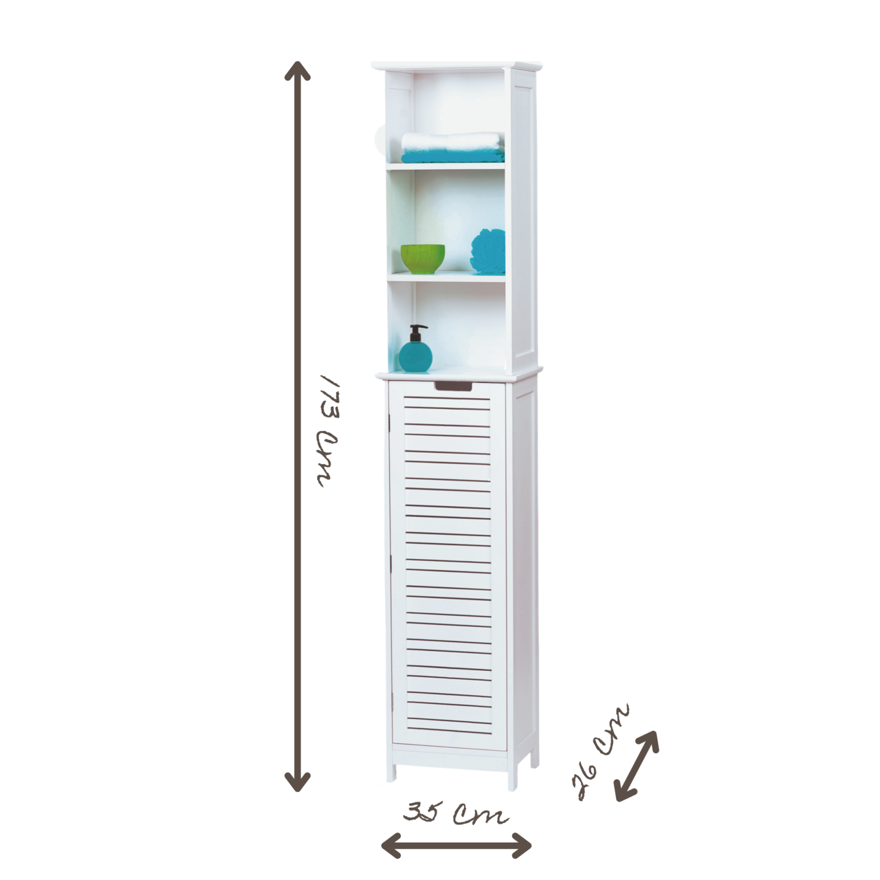 Witte badkamer kolomkast 173x26x35 cm met strak design en handige opbergruimte