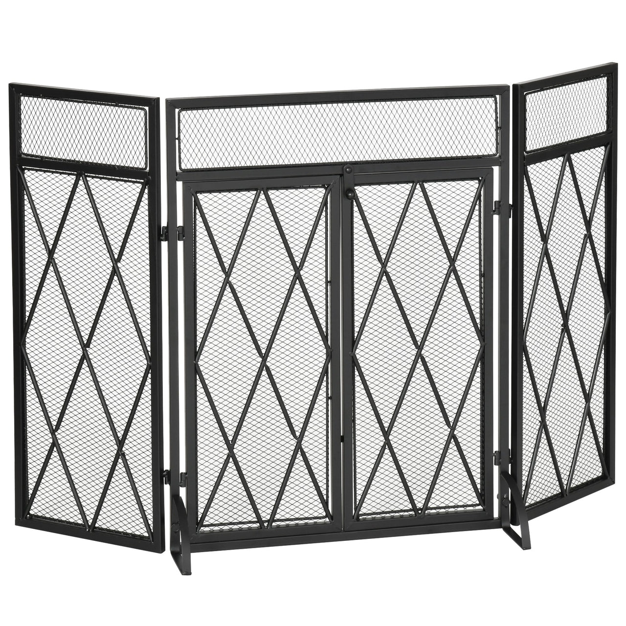 Haardscherm 120x79 cm in zwart met vonkenscherm voor veilige en stijlvolle kachelafscherming