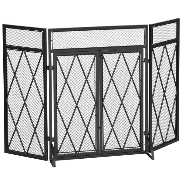 Haardscherm 120x79 cm in zwart met vonkenscherm voor veilige en stijlvolle kachelafscherming