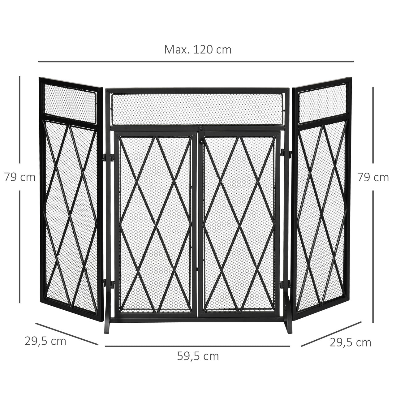 Haardscherm 120x79 cm in zwart met vonkenscherm voor veilige en stijlvolle kachelafscherming