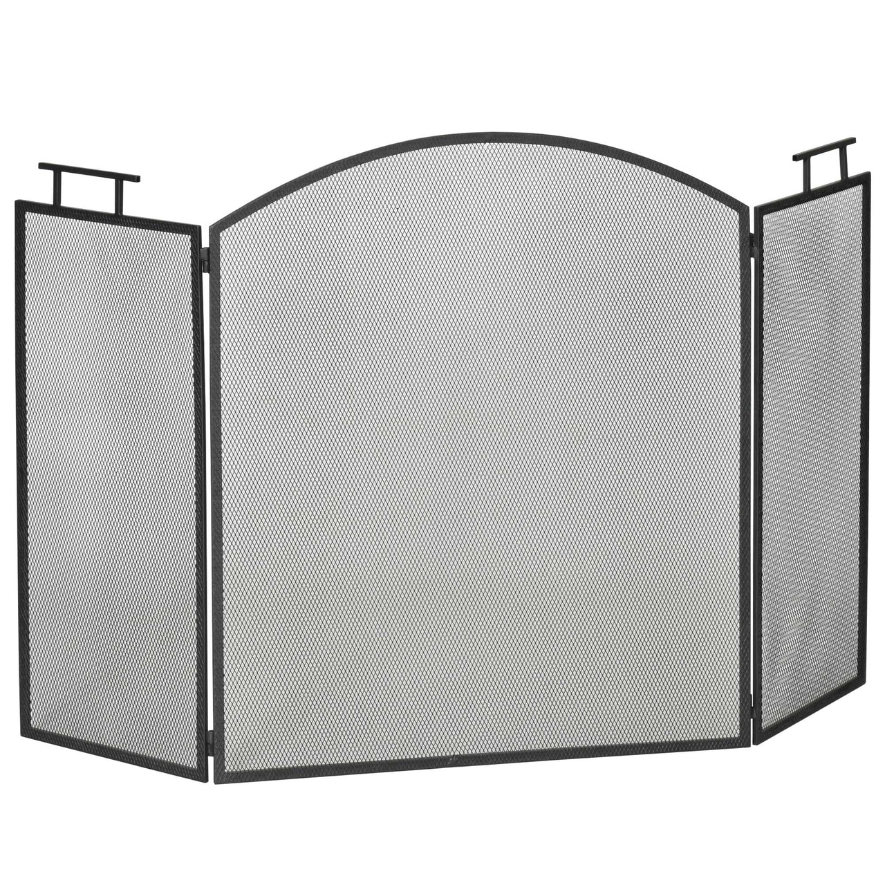 Zwart haardscherm 128x77 cm met vonkenscherm voor veilige warmte bij open haard of kachel