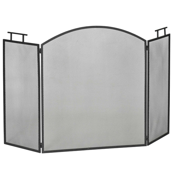 Zwart haardscherm 128x77 cm met vonkenscherm voor veilige warmte bij open haard of kachel
