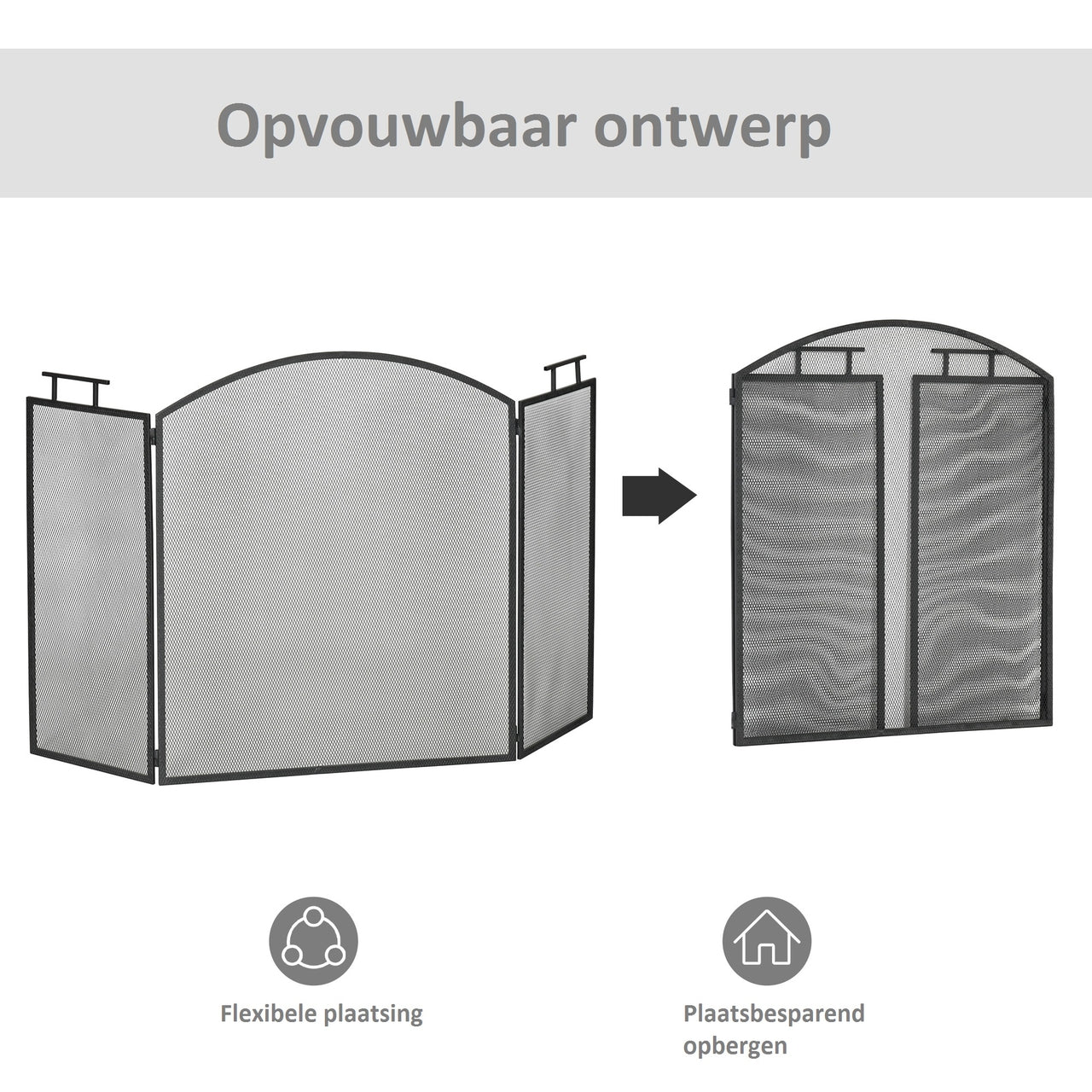 Zwart haardscherm 128x77 cm met vonkenscherm voor veilige warmte bij open haard of kachel