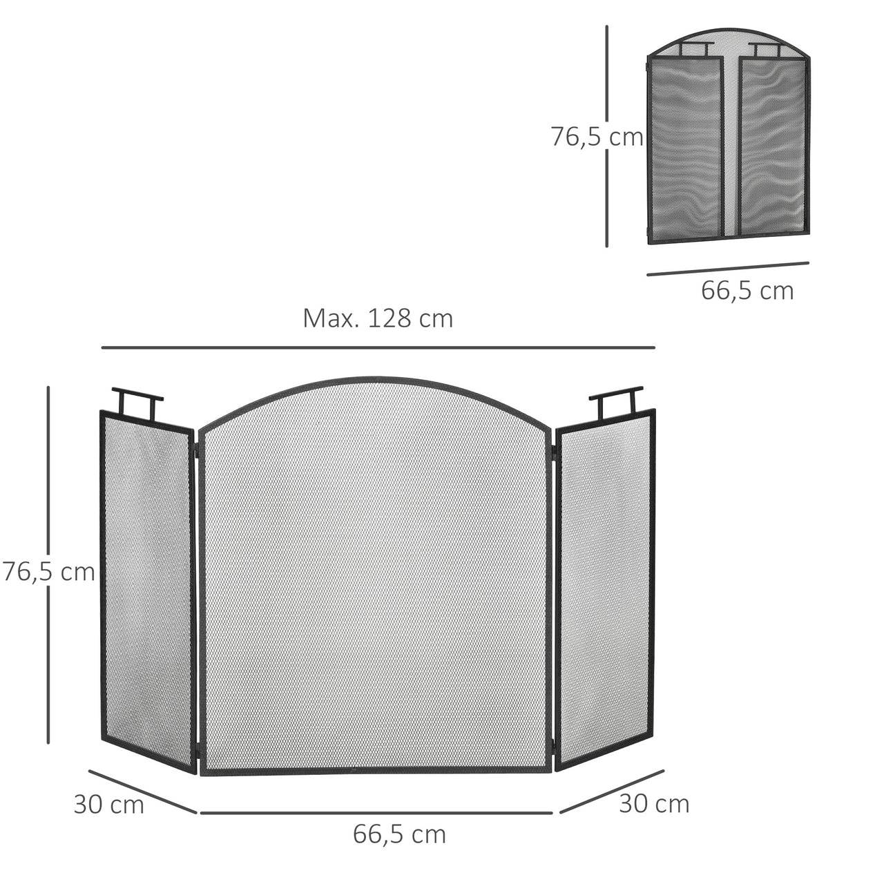 Zwart haardscherm 128x77 cm met vonkenscherm voor veilige warmte bij open haard of kachel