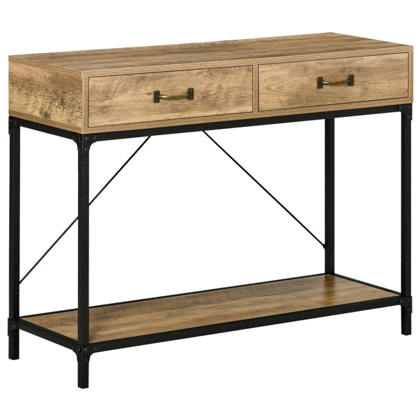 Industriële wandtafel 100x35x77 cm met houtlook blad en metalen frame voor hal of woonkamer | Zenzee