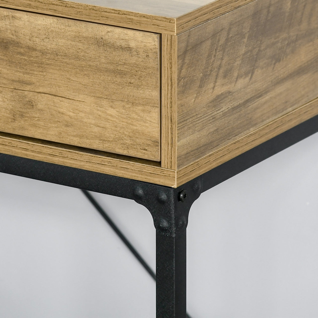 Industriële wandtafel 100x35x77 cm met houtlook blad en metalen frame voor hal of woonkamer | Zenzee