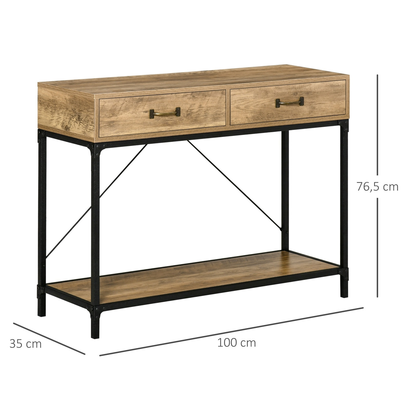 Industriële wandtafel 100x35x77 cm met houtlook blad en metalen frame voor hal of woonkamer | Zenzee