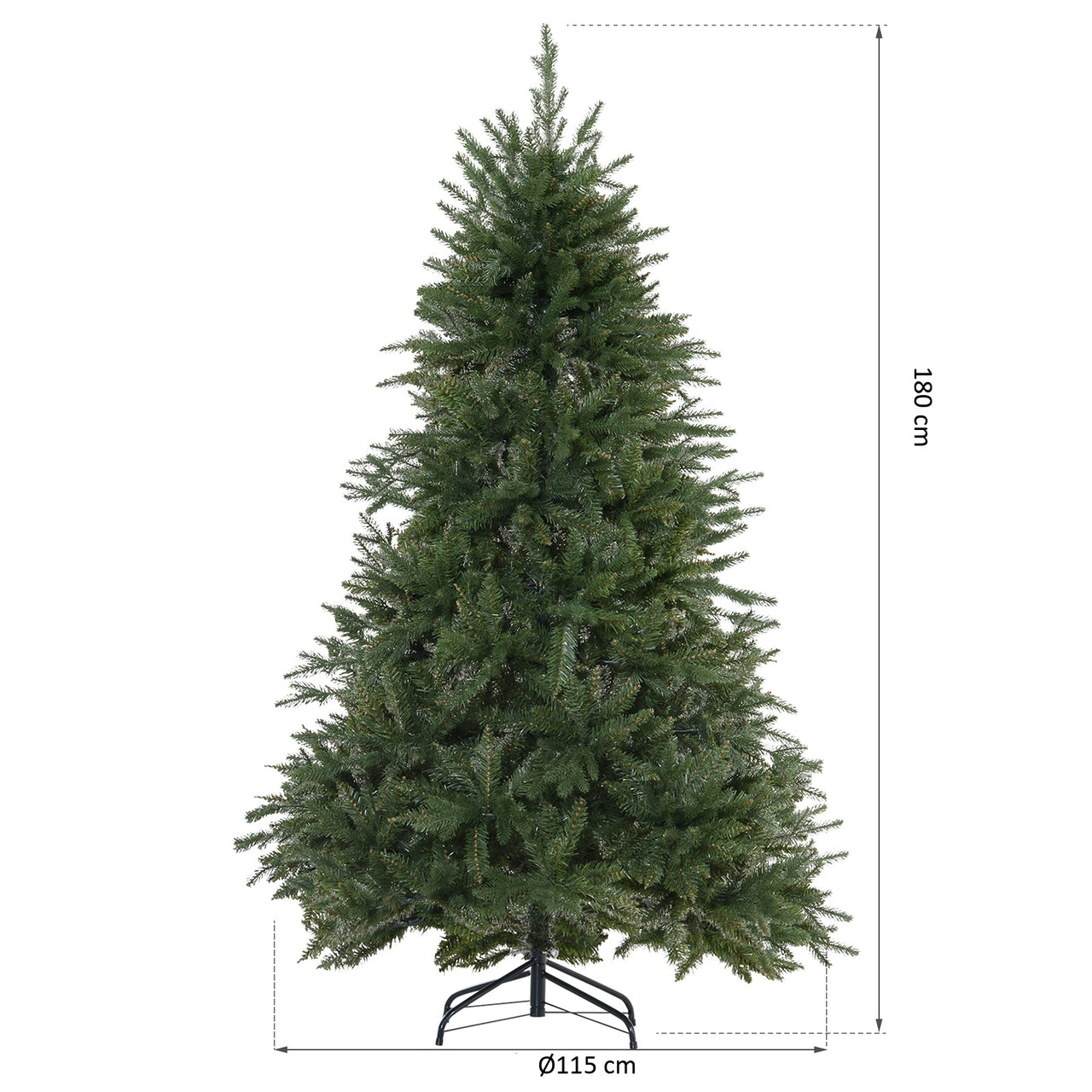 Kunstkerstboom 180 cm met hoogte 180 cm en breedte 115 cm