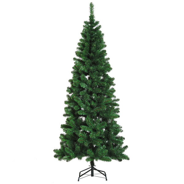 Smalle kunstkerstboom 210 cm groen voor compacte ruimtes met volle kerstuitstraling