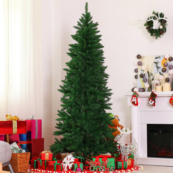 Smalle kunstkerstboom 210 cm groen voor compacte ruimtes met volle kerstuitstraling