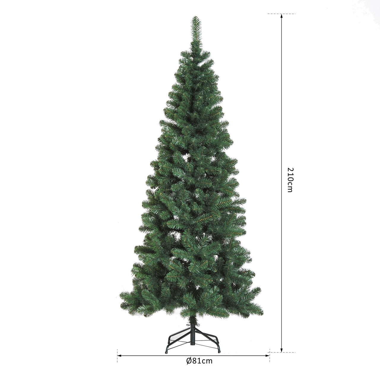 Smalle kunstkerstboom 210 cm groen voor compacte ruimtes met volle kerstuitstraling