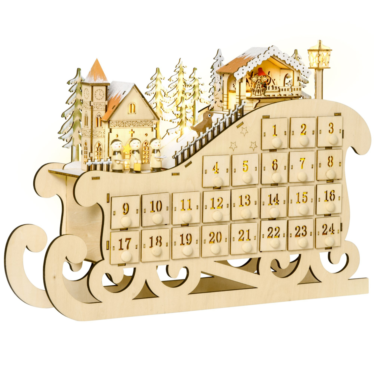 Adventskalender volwassenen hout met LED verlichting 45x10x31 cm
