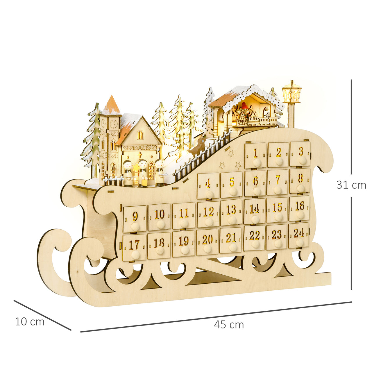 Adventskalender volwassenen hout met LED verlichting 45x10x31 cm