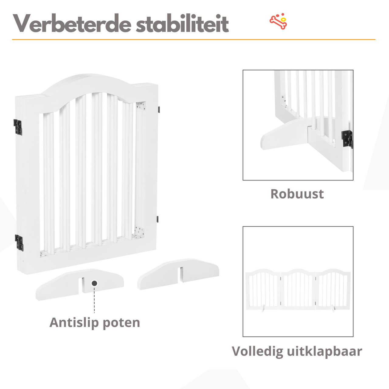 Opvouwbaar Wit Hondenhek met Deur – 154,5 cm Breed voor Binnengebruik met antislip poten en volledig uitklapbaar design
