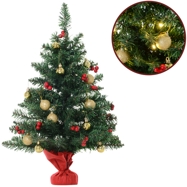 Compacte kunstkerstboom 60 cm met LED-verlichting en kerstballen voor directe kerstsfeer