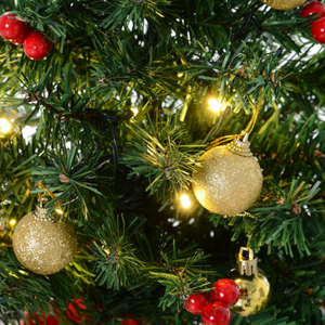 Compacte kunstkerstboom 60 cm met LED-verlichting en kerstballen, sfeervol versierd met goud en hulstbessen voor kerstdecoratie
