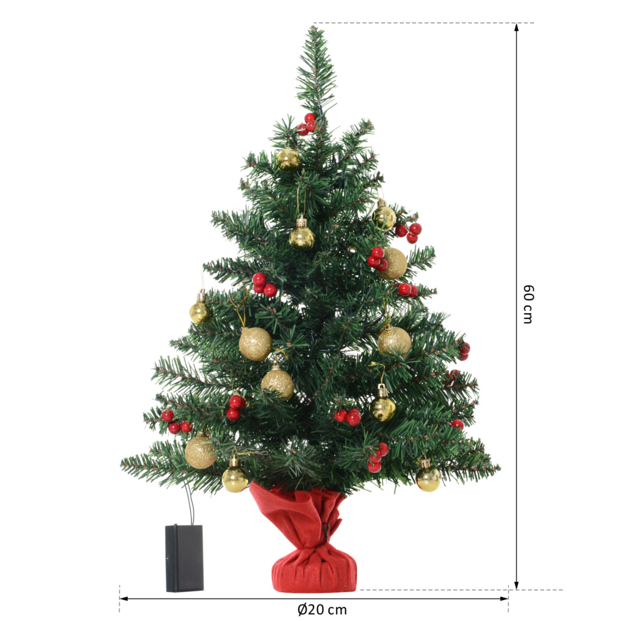 Compacte kunstkerstboom 60 cm met LED-verlichting en kerstballen voor directe kerstsfeer