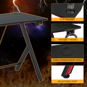 Gaming bureau luxe uitvoering met bekerhouder en headset houder 105 cm – stevig frame met kabeldoorvoer en verstelbare poten