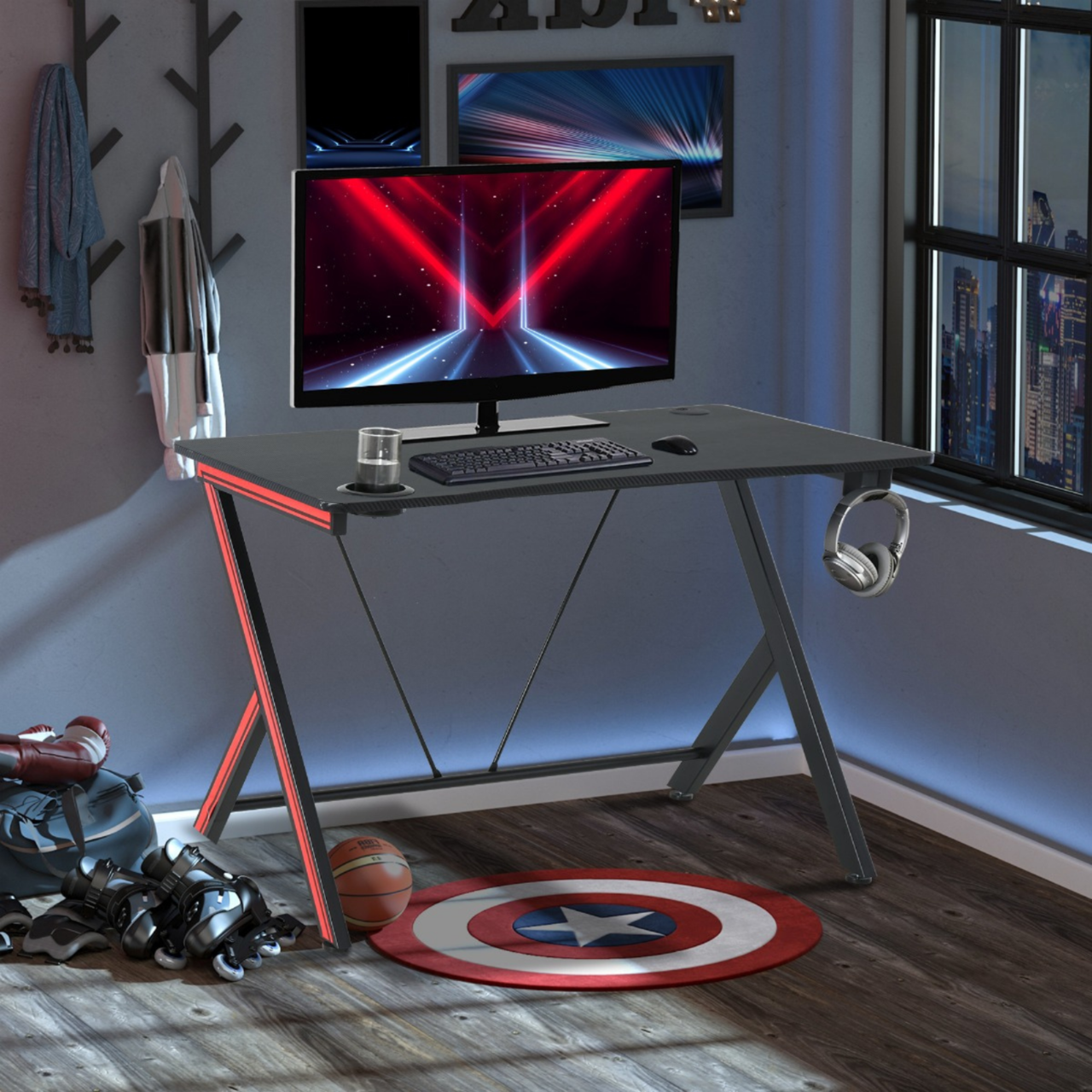Gaming bureau luxe uitvoering met bekerhouder en headset houder 105 cm