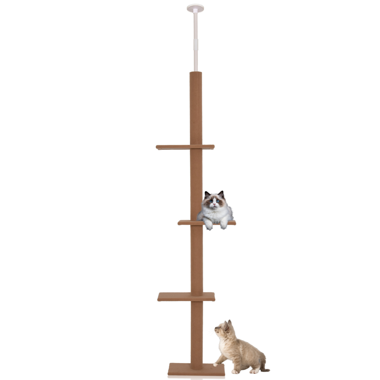 Verstelbare krabpaal bruin 228–260 cm – Slank design met plafondsteun voor klimmen en krabben