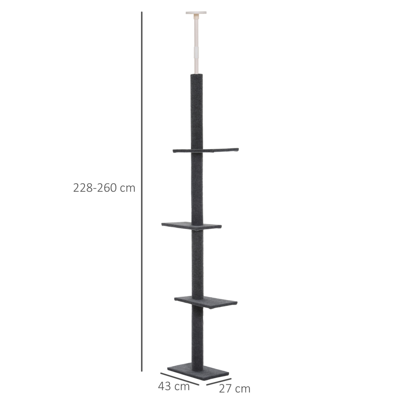 Hoogte verstelbare krabpaal grijs 228–260 cm – Slank model met plafondbevestiging voor actieve katten