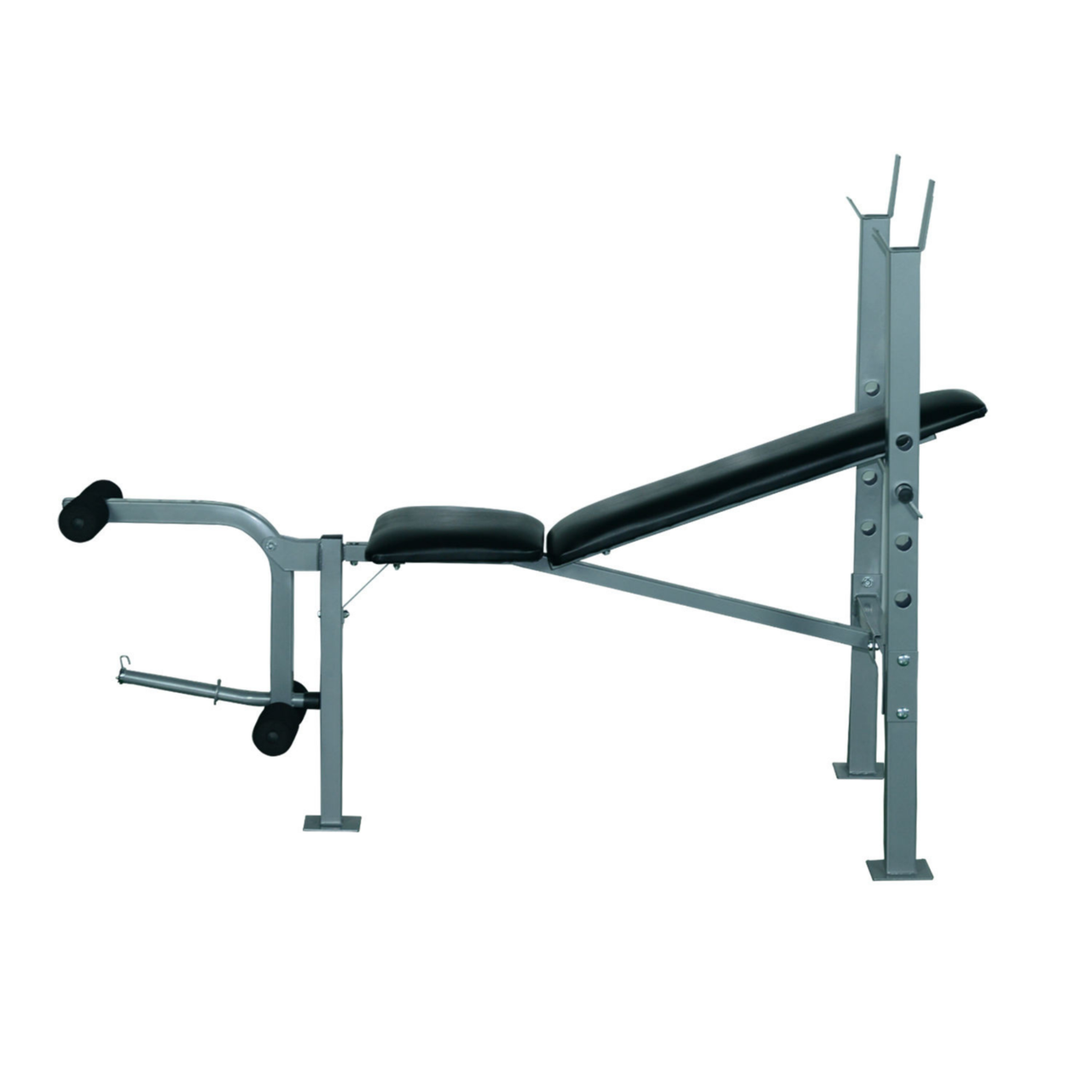Verstelbare Halterbank met Beencurler – 165×68×114 cm – Zwart, ideale fitnessbank voor krachttraining thuis.