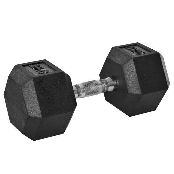 Hexa dumbbell 20 kg met stalen grip en rubber coating voor stabiele en veilige krachttraining