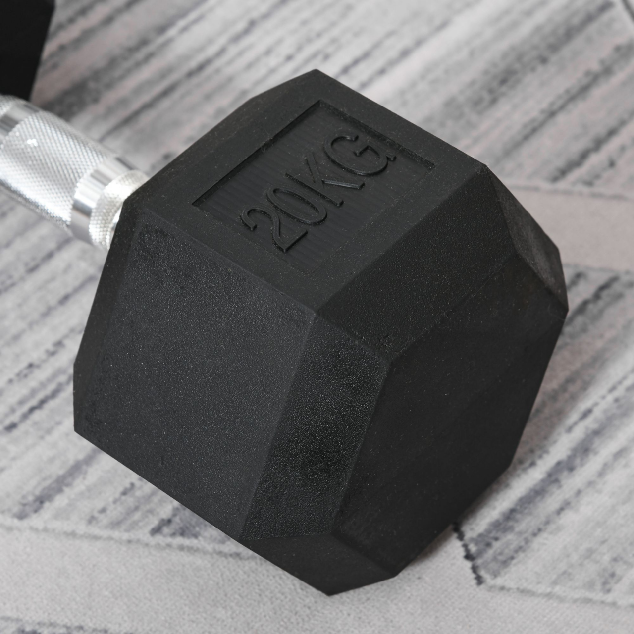 Hexa dumbbell 20 kg met stalen grip en rubber coating voor stabiele en veilige krachttraining