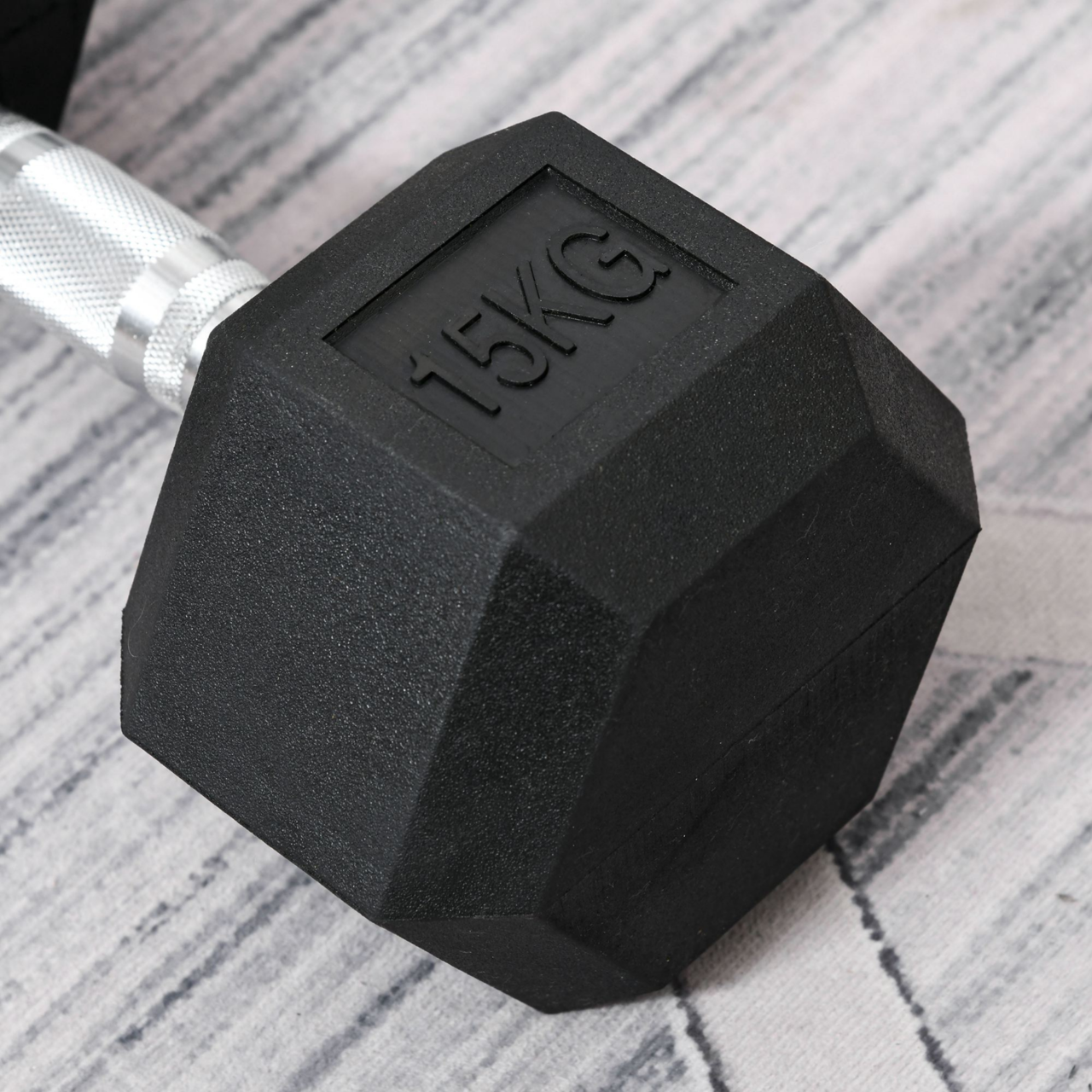 Hexa dumbbell 15 kg met stevige stalen handgreep en rubber coating voor thuisfitness