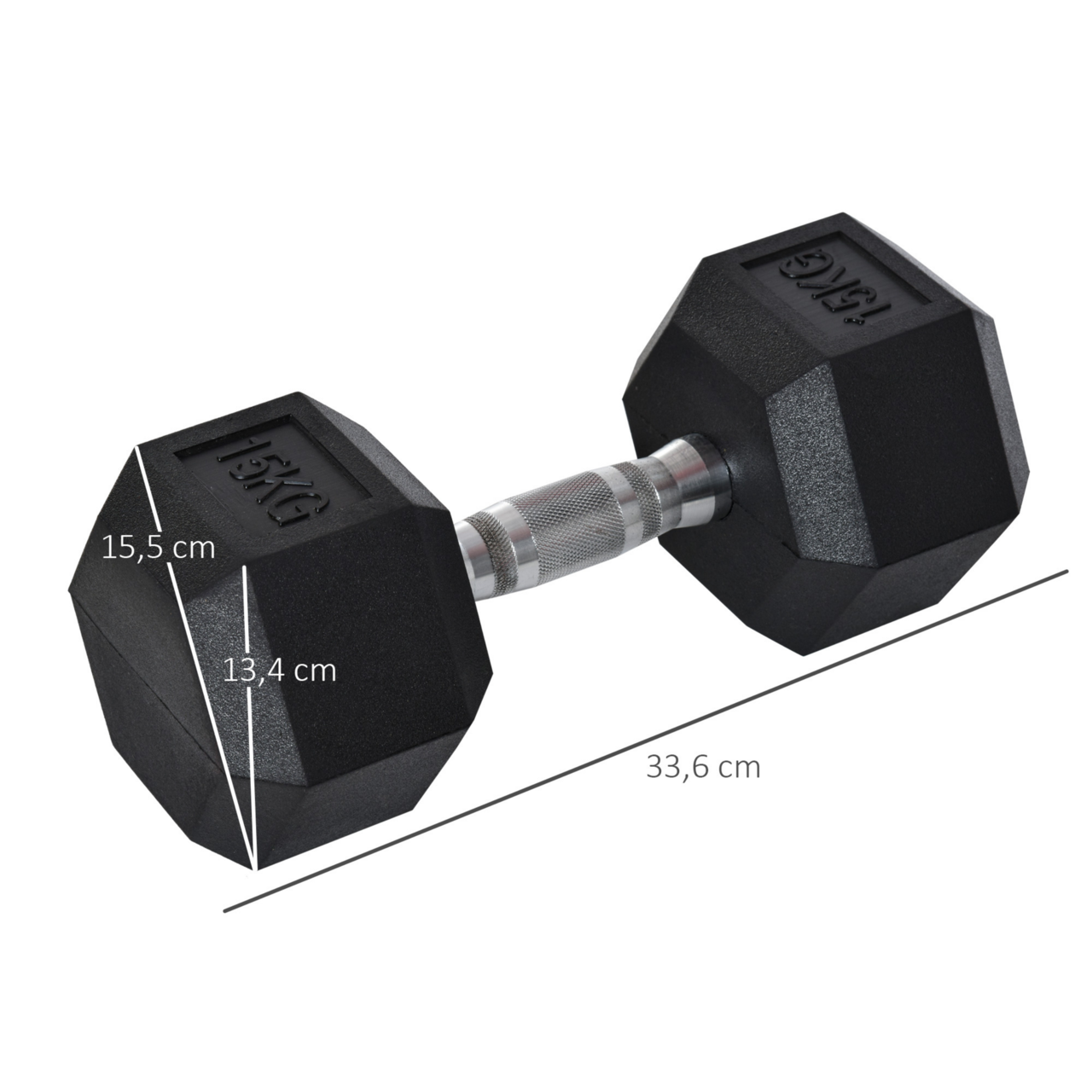 Hexa dumbbell 15 kg met stevige stalen handgreep en rubber coating voor thuisfitness
