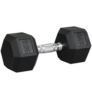 Hexa dumbbell 12,5 kg met duurzame rubberen coating en stalen grip voor stabiele training en effectieve krachttraining