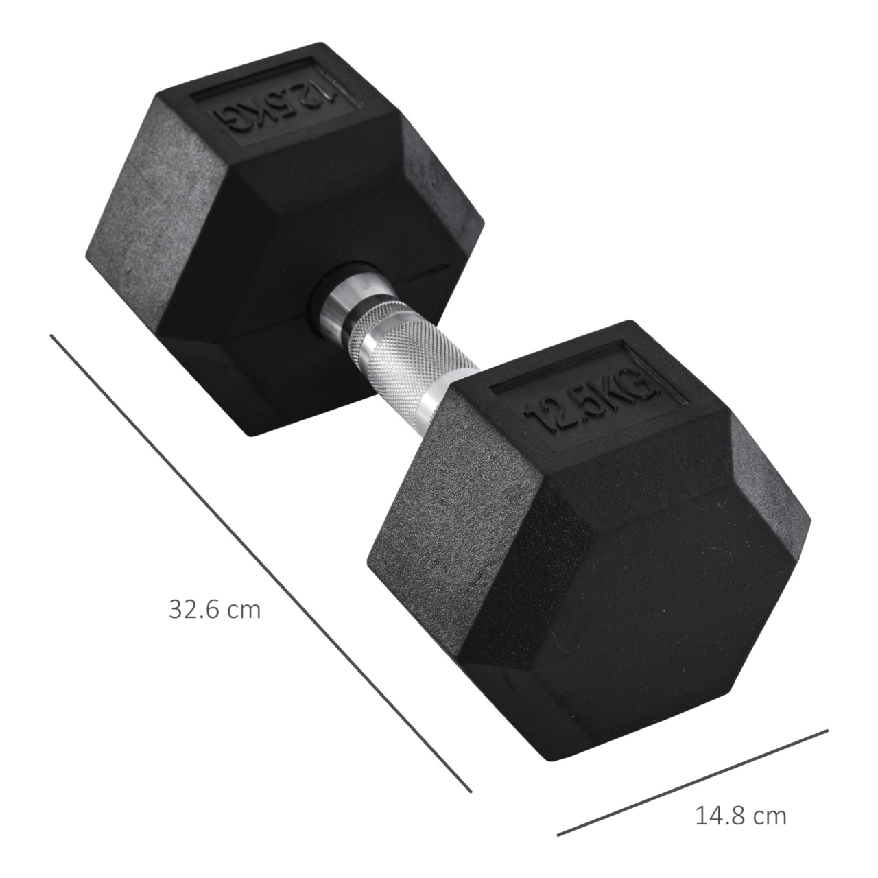 Hexa dumbbell 12,5 kg met duurzame rubberen coating en stalen grip voor stabiele training