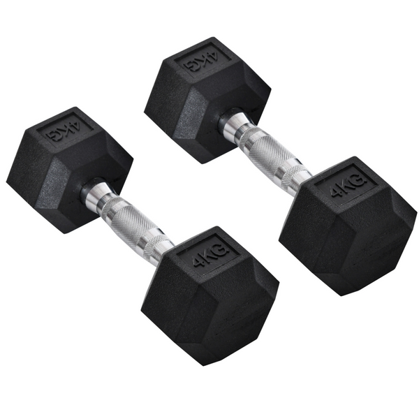 Hexagon dumbbells 2x4 kg rubber voor optimale grip en duurzaamheid bij krachttraining