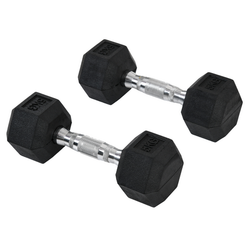 Hexagon dumbbells 2x5 kg rubber voor optimale grip en duurzame trainingservaring