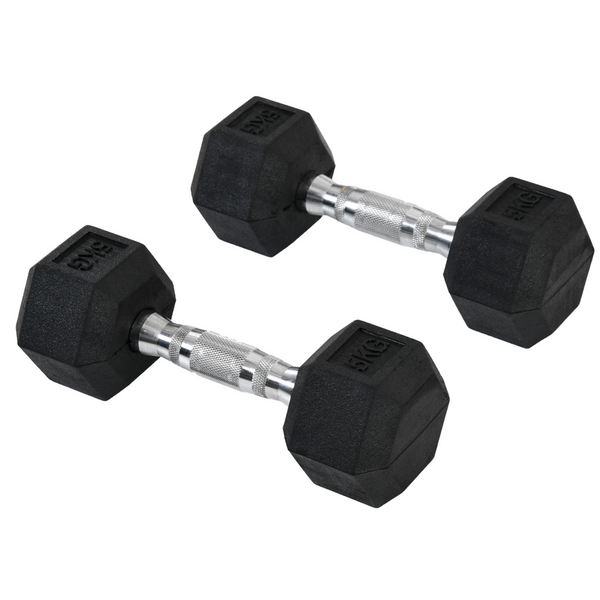 Hexagon dumbbells 2x5 kg rubber voor optimale grip en duurzame trainingservaring