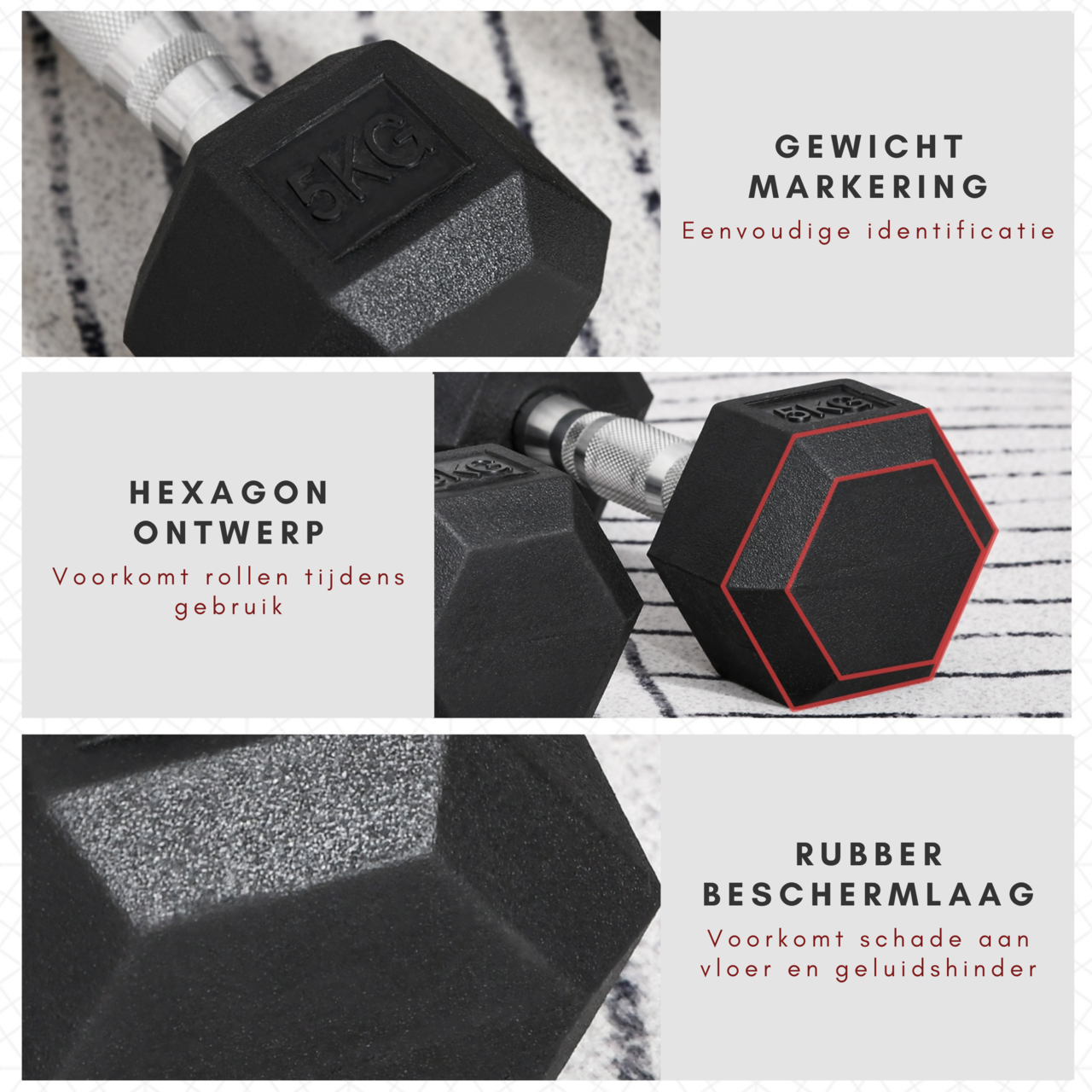 Hexagon dumbbells 2x5 kg rubber voor optimale grip en duurzame trainingservaring
