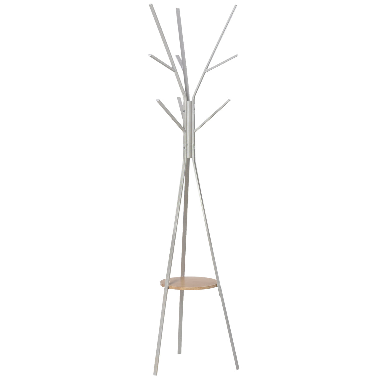 Grijze staande kapstok met 8 haken en handig schap – 180x45x45 cm