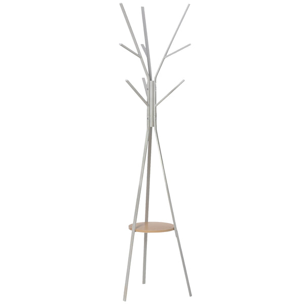 Grijze staande kapstok met 8 haken en handig schap – 180x45x45 cm