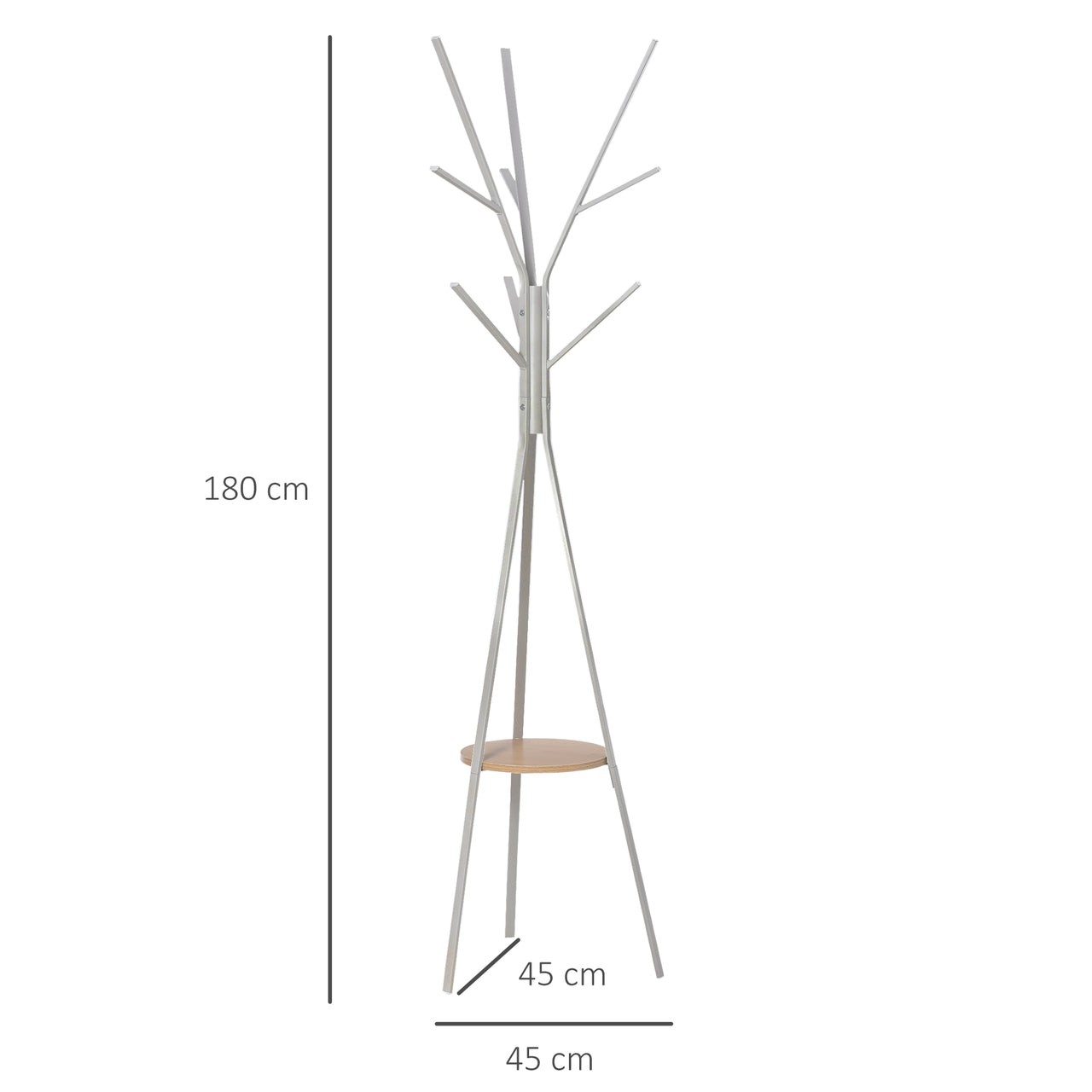 Grijze staande kapstok met 8 haken en handig schap – 180x45x45 cm
